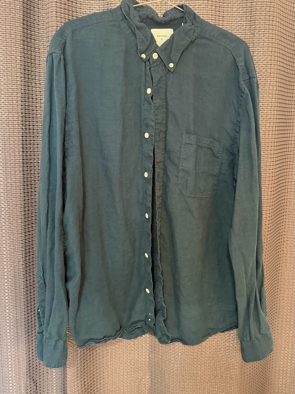 Linen Button-Down Shirt in Teal by Billy Reid